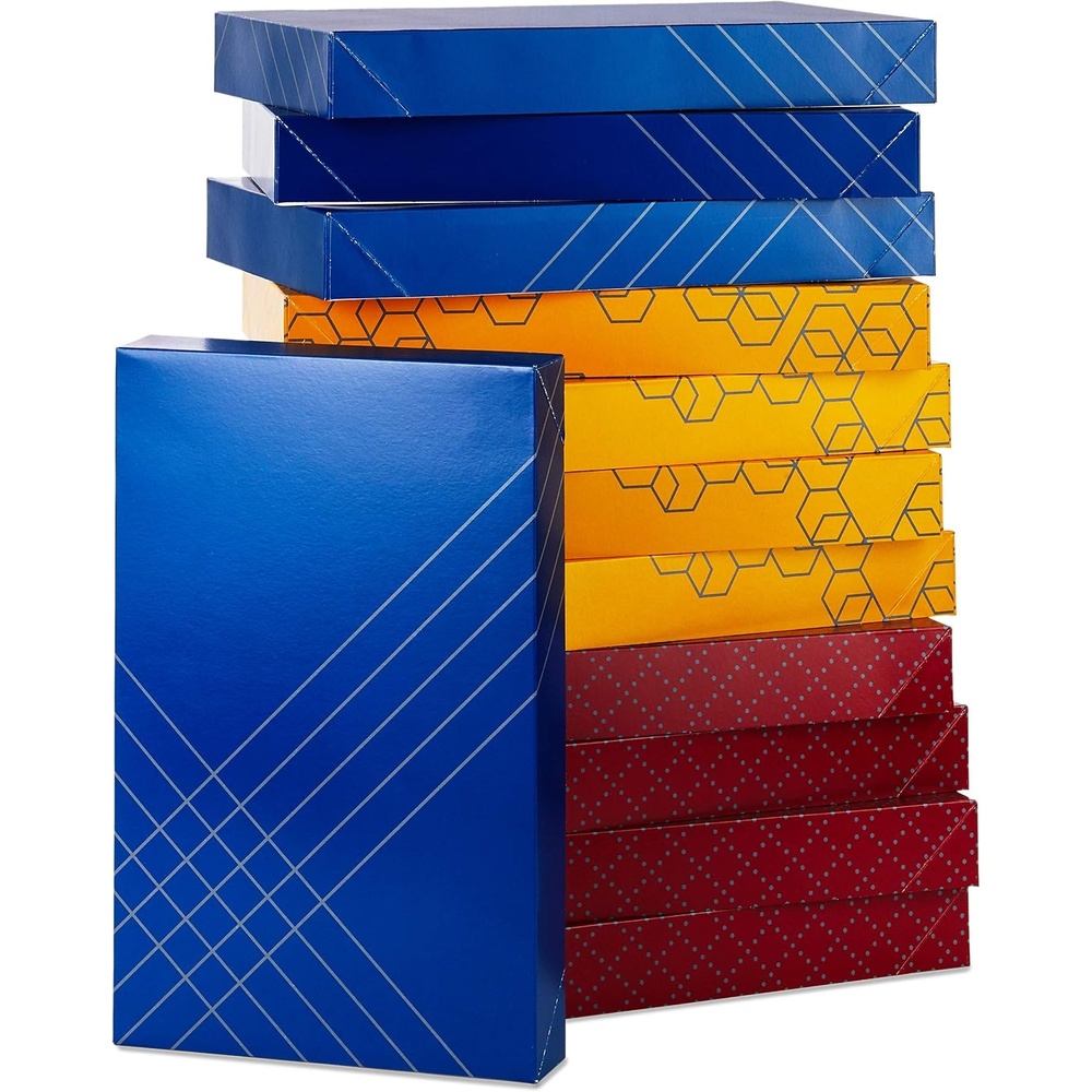 image:imageHallmark Red and Green Christmas Gift Box Assortment 12 Boxes with Scalloped Lids 4 Small 4 Medium 4 Large for Ties Socks Shirts SweatersBlue  Yellow  Red