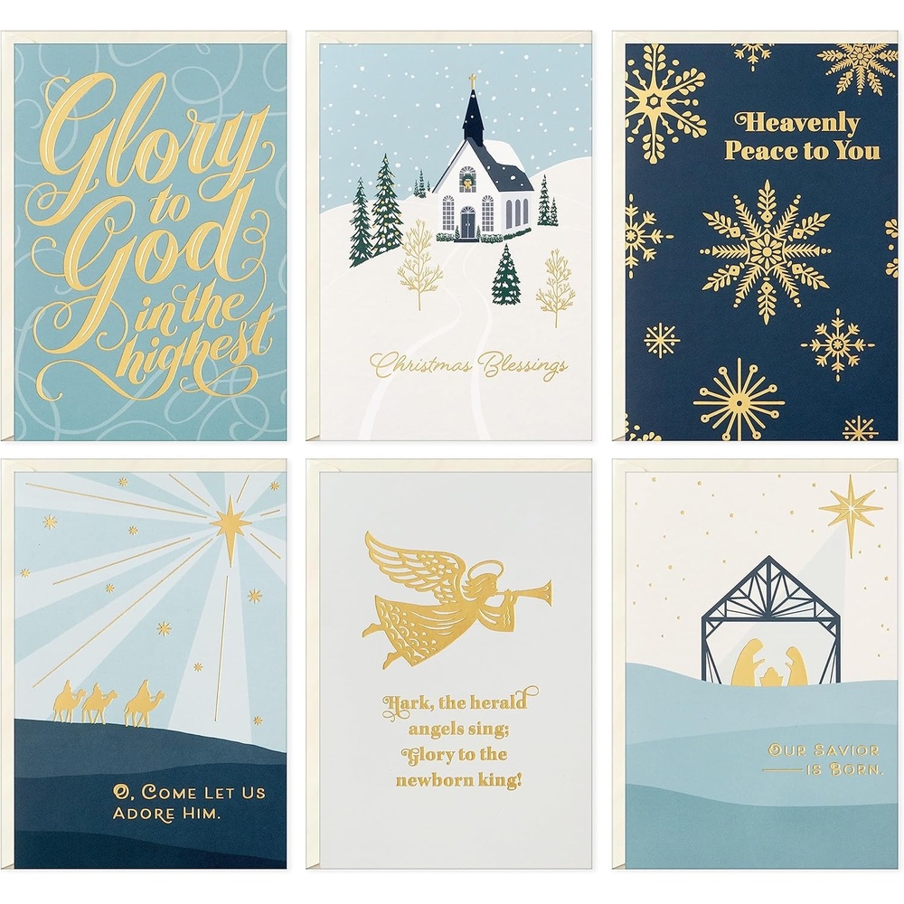 image:imageHallmark Religious Christmas Card Assortment Heavenly Peace 36 Cards and Envelopes Dusty Blue and Gold FoilDusty Blue  Gold Foil