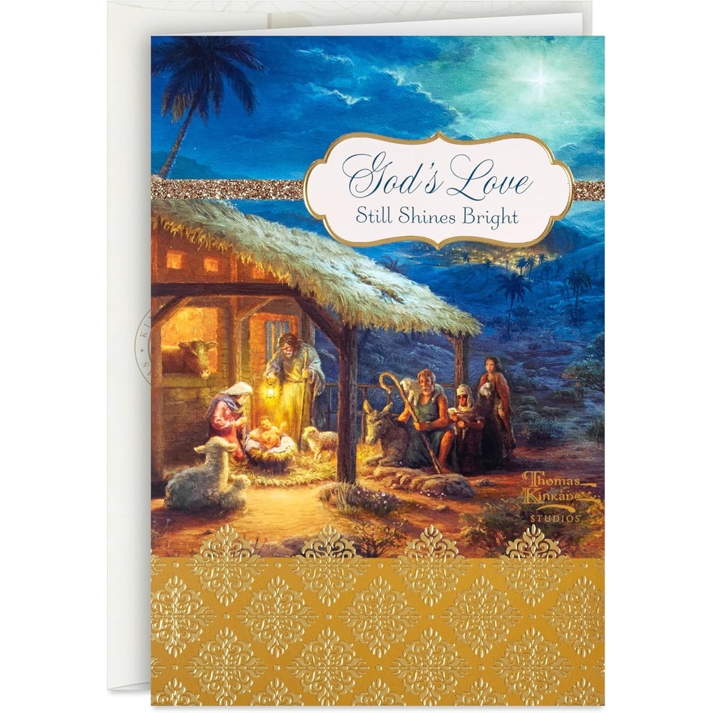 image:imageHallmark Religious Christmas Card Assortment Heavenly Peace 36 Cards and Envelopes Dusty Blue and Gold FoilThomas Kinkade