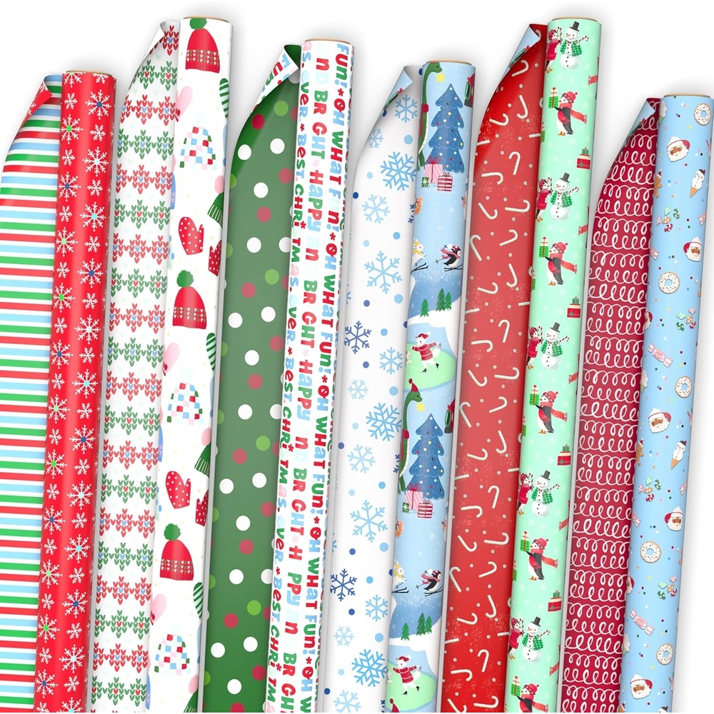 image:imageHallmark Reversible Christmas Wrapping Paper Rolls for Kids 6 Rolls 150 Sq Ft Total Cookies Donuts Mittens Penguins DinosaursReversible Christmas