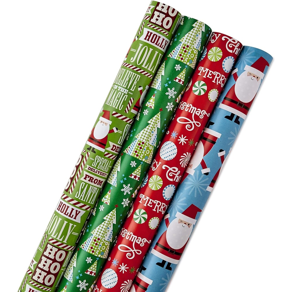 image:imageHallmark Reversible Quad Pack Wrapping Paper Santa amp Trees 4 Gift Wrap RollsSanta and Trees