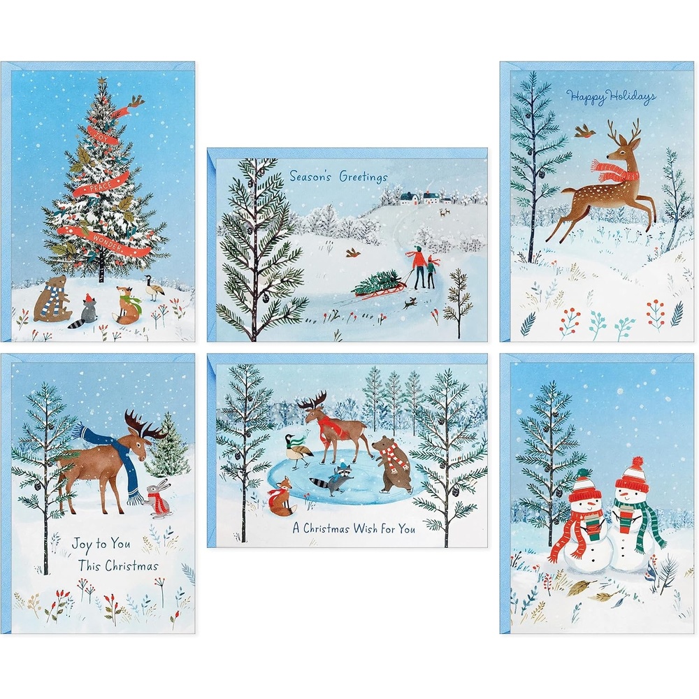 image:imageHallmark Rustic Woodland Boxed Christmas Card Assortment 24 Cards and Envelopes Moose Deer Raccoons Snowmen Geese FoxesRustic Nature Holiday Scenes Card Assortment
