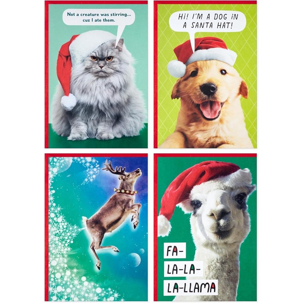 image:imageHallmark Shoebox Funny Boxed Christmas Cards 24 Cards and 24 Envelopes Dog Cat Llama Reindeer
