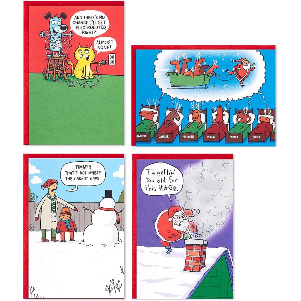 image:imageHallmark Shoebox Funny Boxed Christmas Cards Assortment Festive Cartoons 4 Designs 24 Cards with EnvelopesFunny Festive Cartoons  Holiday Card Assortment