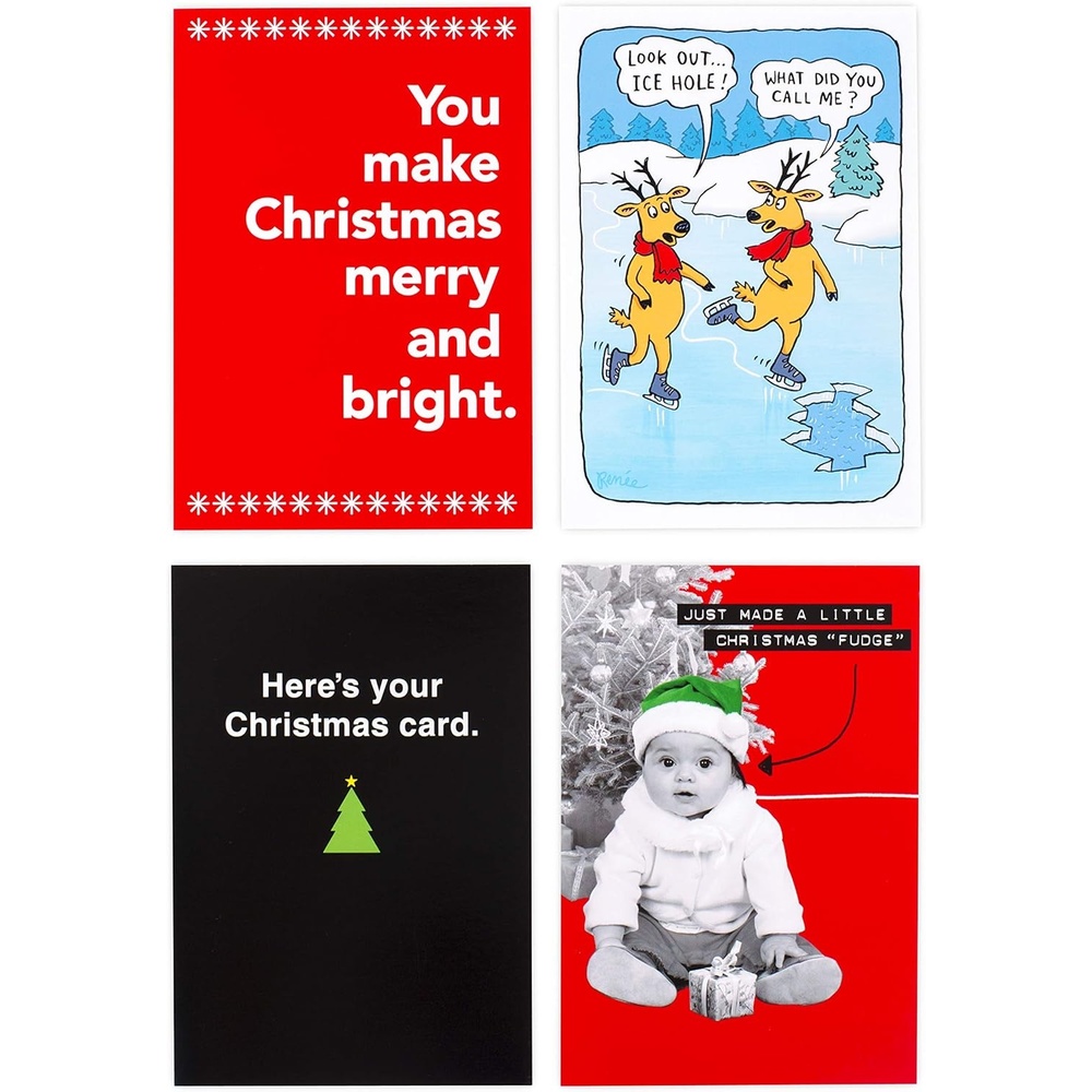 image:imageHallmark Shoebox Funny Boxed Christmas Cards Assortment Festive Cartoons 4 Designs 24 Cards with EnvelopesFunny and Basic  Humor Card Assortment