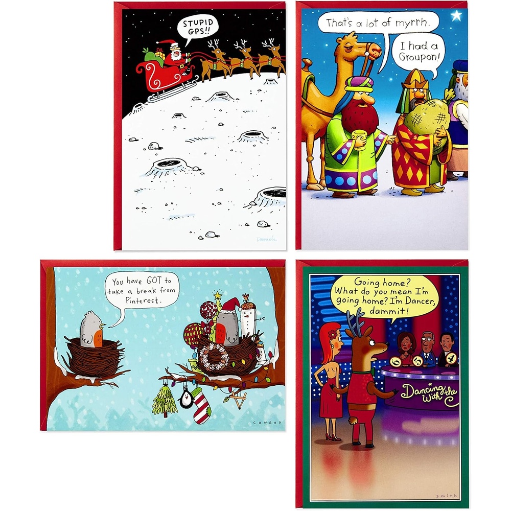 image:imageHallmark Shoebox Funny Christmas Boxed Cards Assortment Cartoons 4 Designs 24 Christmas Cards with EnvelopesHoliday Cartoons  Funny Card Assortment