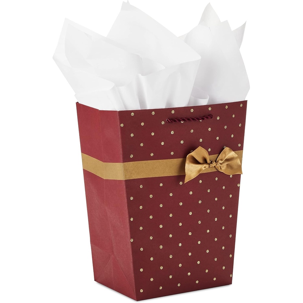 image:imageHallmark Signature 10 Square Christmas Gift Bag with Tissue Paper Emerald Green with Poinsettias Gold Merry Christmas for Wife Girlfriend Mother Daughter Grandma Teacher Boss CoworkerDark Red Trapezoid Bag with Gold Glitter
