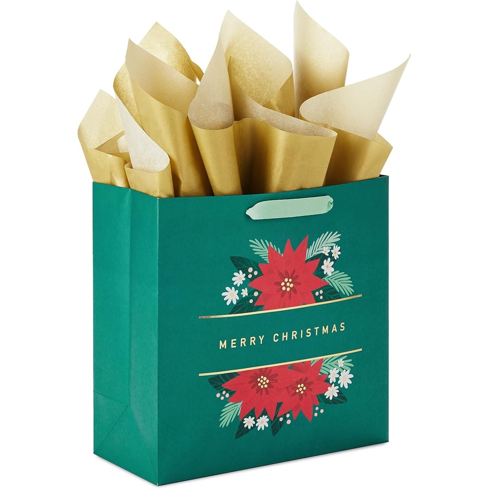 image:imageHallmark Signature 10 Square Christmas Gift Bag with Tissue Paper Emerald Green with Poinsettias Gold Merry Christmas for Wife Girlfriend Mother Daughter Grandma Teacher Boss CoworkerEmerald Green with Poinsettias