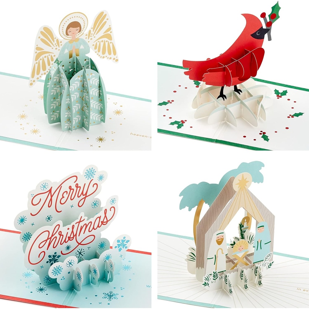 image:imageHallmark Signature Paper Wonder Pop Up Christmas Cards Assortment Religious 4 Holiday Cards with Envelopes4 Assorted Pop Up Cards with Envelopes