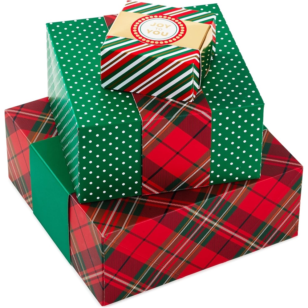image:imageHallmark Small Christmas Gift Boxes 4 Pack Red and Green Plaid Holly Christmas Wishes Black and Red Plaid 4 inch Boxes for Gift Cards Candy Cookies and MoreStripes  Dots  Plaid