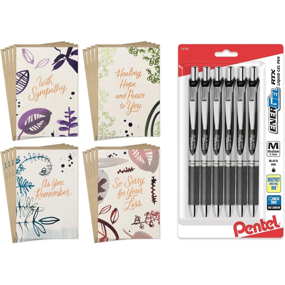 image:imageHallmark Sympathy Cards Assortment Nature 16 Count with Envelopes and Pentel EnerGel RTX Retractable Liquid Gel Pen Pack of 6