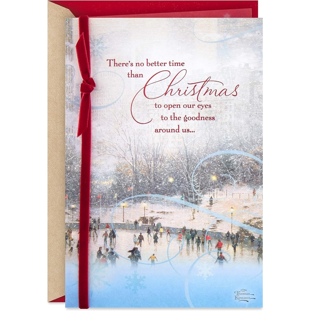 image:imageHallmark Thomas Kinkade Christmas Card Snow Cabin 0599XXH5221Ice Skating  1 Kinkade Card with Envelope
