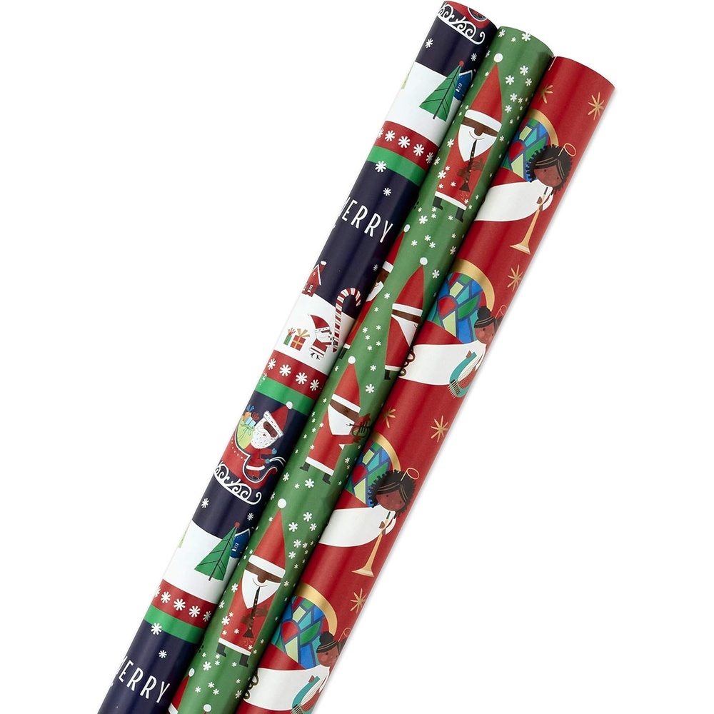 image:imageHallmark Tri Pack IOP Mahogany Roll Wrap Pack of 3 Jazzy Santa 3 Pack1 roll Pack of 3
