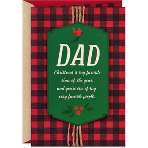 HALLMARK Christmas Card for Dad (Red and Black Buffalo Plaid, Cardinal)(For Dad  Buffalo Plaid Card)
