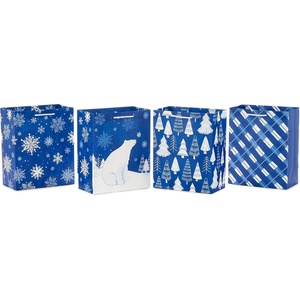 Hallmark 13″ Christmas Gift Bags – Snowflakes on Blue, Polar Bear, Snowy Woodland Scene (3 Large Blue Bags) for Holiday Parties, Winter Birthdays, Baby Showers(4 Count (Pack of 1))