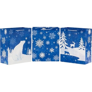 Hallmark 13″ Christmas Gift Bags – Snowflakes on Blue, Polar Bear, Snowy Woodland Scene (3 Large Blue Bags) for Holiday Parties, Winter Birthdays, Baby Showers(1 count (Pack of 3))