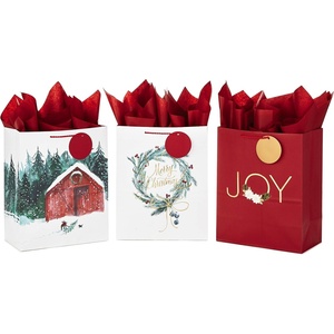 Hallmark 13″ Large Christmas Gift Bag Assortment with Tissue Paper (3 Bags: “Merry Christmas” Wreath, Gold Joy, Snowy Red Barn) Red, White, Gold Foil(3 Count (Large))
