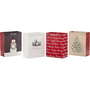 Hallmark 13″ Large Christmas Gift Bag Assortment with Tissue Paper (3 Bags: “Merry Christmas” Wreath, Gold Joy, Snowy Red Barn) Red, White, Gold Foil(4 Count (Medium))