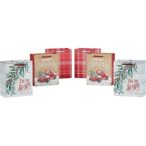 Hallmark 13″ Large Christmas Gift Bag Assortment with Tissue Paper (3 Bags: “Merry Christmas” Wreath, Gold Joy, Snowy Red Barn) Red, White, Gold Foil(6 Count (Small))