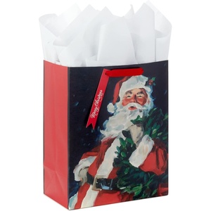 Hallmark 13″ Large Christmas Gift Bag with Tissue Paper and Gift Tag (Glitter Christmas Wishes) for Kids, Adults, Friends, Family(Santa Claus)