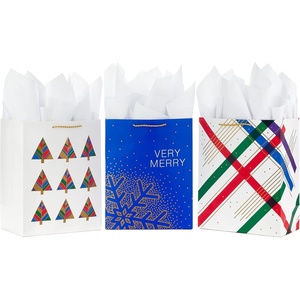 Hallmark 13″ Large Christmas Gift Bags with Tissue Paper (3 Bags: Modern Trees, Gold Snowflake, Abstract Stripes) in Blue, Red, Green, White, Gold(1 count (Pack of 3))