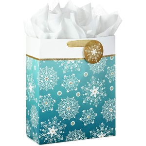 Hallmark 15″ Extra Large Holiday Gift Bag with Tissue Paper (Teal Blue and Gold, Snowflakes) for Hanukkah, Winter Solstice, Christmas(1 sheet (Pack of 1))