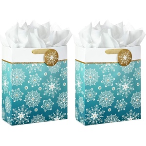 Hallmark 15″ Extra Large Holiday Gift Bag with Tissue Paper (Teal Blue and Gold, Snowflakes) for Hanukkah, Winter Solstice, Christmas(1 sheet (Pack of 2))