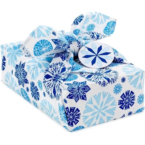 Hallmark 26″ Reusable Christmas Gift Wrap (1 Fabric Wrap: Blue Snowflakes on Natural Cotton) for Holiday Parties, Hanukkah, Winter Weddings(1 sheet (Pack of 1))