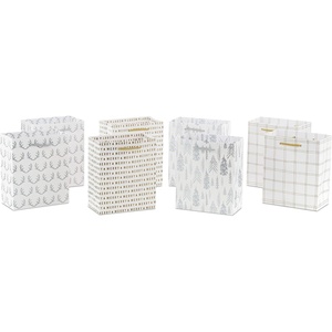 Hallmark 6″ Small Gift Bag Bundle (8 Bags: Gold Merry, Windowpane Plaid, Silver Antlers, Trees) for Christmas, Hanukkah, Weddings, Graduations, Winter Solstice(White  Gold and Silver)
