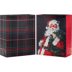 Hallmark 9″ Medium Christmas Gift Bag Bundle (4 Bags: Traditional Santa, Holly Wreath, Snowy Red Car, Red and Green Plaid) for Friends, Coworkers, Teachers, Neighbors(1 count (Pack of 2))