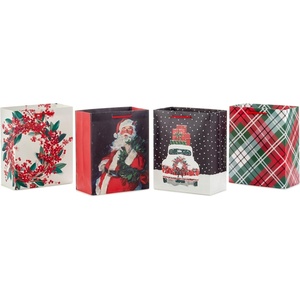 Hallmark 9″ Medium Christmas Gift Bag Bundle (4 Bags: Traditional Santa, Holly Wreath, Snowy Red Car, Red and Green Plaid) for Friends, Coworkers, Teachers, Neighbors(1 count (Pack of 4))