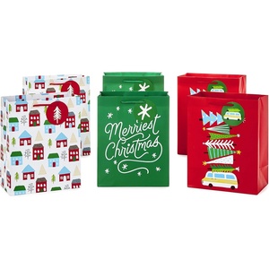 Hallmark 9″ Medium Christmas Gift Bag Bundle (Pack of 6; Little Houses and Trees, MerriestChristmas, Vintage Van with ChristmasTrees) – 5XGB4890(Merriest Christmas)