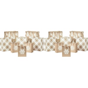 Hallmark Assorted Christmas Gift Bags, Recyclable Kraft Brown with Snowflake, Plaid and Trees (8 Bags: 3 Small 6″, 3 Medium 9″, 2 Large 13″) for Holiday Parties, Hanukkah, Winter Weddings(1 Count (Pack of 16))