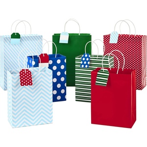 Hallmark Assorted Christmas Gift Bags with Mix-n-Match Gift Tags (7 Gift Bags: 3 Large 13″, 4 Medium 9″; 7 Gift Tags) for Holiday Parties, Hanukkah, Winter Weddings(Chevron  Stripes  Dots)