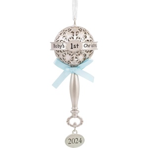 Hallmark Baby’s First Christmas Christmas Ornament 2024 Girl(Baby’s First Rattle Blue)