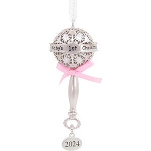 Hallmark Baby’s First Christmas Christmas Ornament 2024 Girl(Baby’s First Rattle Pink)