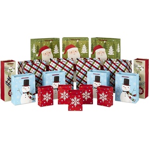 Hallmark Bulk Christmas Gift Bags Assorted Sizes (18 Gift Bags: 5 Small 5″, 4 Medium 8″, 4 Large 11″, 3 XL 14″, 2 Bottle Bags) Santa, Snowman, Plaid, Snowflake, Bottle Bags