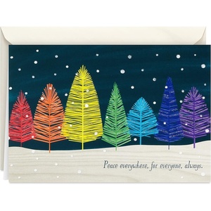 Hallmark Bulk Glittery Holiday Boxed Cards (40 Cards and 40 Envelopes) Fa La La Skiing Penguins, Donut, Pink Garland(Rainbow Trees)