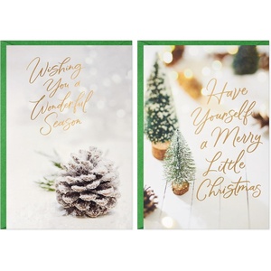Hallmark Bulk White Christmas Card Assortment (40 Cards and 40 Envelopes) Snowy Pinecone, Bottle Brush Trees(Pinecone)