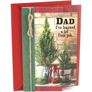 Hallmark Christmas Card for Parents (Deer, Pink and Green)(For Dad  Christmas Trees and Twine)