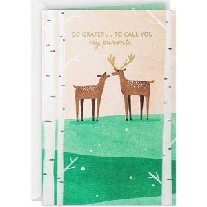 Hallmark Christmas Card for Parents (Deer, Pink and Green)(For Parents  Woodland Scene Card)