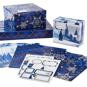 Hallmark Christmas Flat Wrapping Paper Sheets – Recyclable Kraft Gift Wrap Paper (12 Folded Sheets with Sticker Seals) Rustic Red Trucks, White Snowflakes, Merry Christmas Lettering(Navy Snowflakes  Plaid  Woodland Scene)