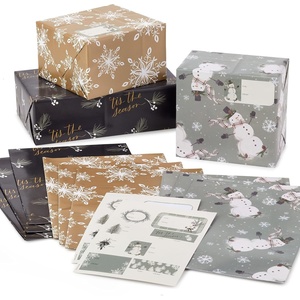Hallmark Christmas Flat Wrapping Paper Sheets – Red Gift Wrap Paper (12 Folded Sheets with Sticker Seals) Red, White and Gold Stripes, Santa Claus, Snowflakes on Plaid(Snowman  Snowflakes  Tis the Season)