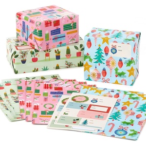 Hallmark Christmas Flat Wrapping Paper Sheets – Red Gift Wrap Paper (12 Folded Sheets with Sticker Seals) Red, White and Gold Stripes, Santa Claus, Snowflakes on Plaid(Ornaments  Cactus  Wrapped Presents)