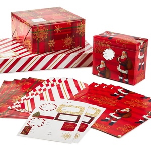 Hallmark Christmas Flat Wrapping Paper Sheets – Red Gift Wrap Paper (12 Folded Sheets with Sticker Seals) Red, White and Gold Stripes, Santa Claus, Snowflakes on Plaid(Red Santa  Plaid Snowflakes  Stripes)