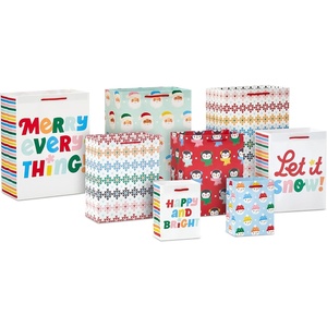 Hallmark Christmas Gift Bag Assortment (8 Bags: 2 Small 5″, 3 Medium 8″, 3 Large 11″) Pink, Mint Green, Red, Blue, Yellow, “Merry Everything,” “Let It Snow,” “Happy Bright,” Penguins, Snowmen, Santa
