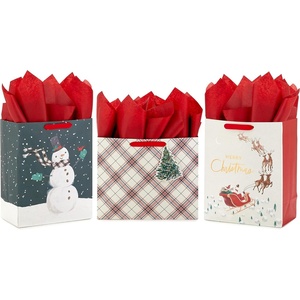Hallmark Christmas Gift Bag Assortment with Tissue Paper (3 Bags: 2 Large 13″, 1 Large Horizontal 10″) Santa with Sleigh, Red and Green Plaid, Snowman on Black(Large)