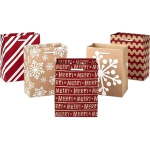 Hallmark Christmas Gift Bag Assortment with Tissue Paper (3 Bags: 2 Large 13″, 1 Large Horizontal 10″) Santa with Sleigh, Red and Green Plaid, Snowman on Black(Small)