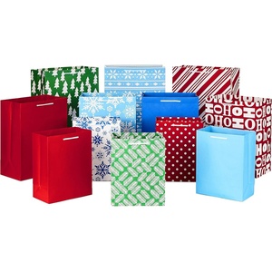 Hallmark Christmas Gift Bags Assorted Sizes (12 Bags: 5 Medium 8″, 4 Large 11″, 3 Extra Large 14″) Red, Blue, Green, Solids, Snowflakes, Stripes(12 Piece Assortment)