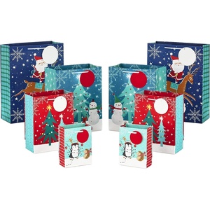 Hallmark Christmas Gift Bags Assorted Sizes (8 Bags: 2 Small 5″, 2 Medium 8″, 2 Large 11″, 2 Extra Large 14″) Penguins, Hedgehogs, Santa Claus, Snowmen, Trees(Penguins  Santa Claus  Snowmen  Christmas Trees)